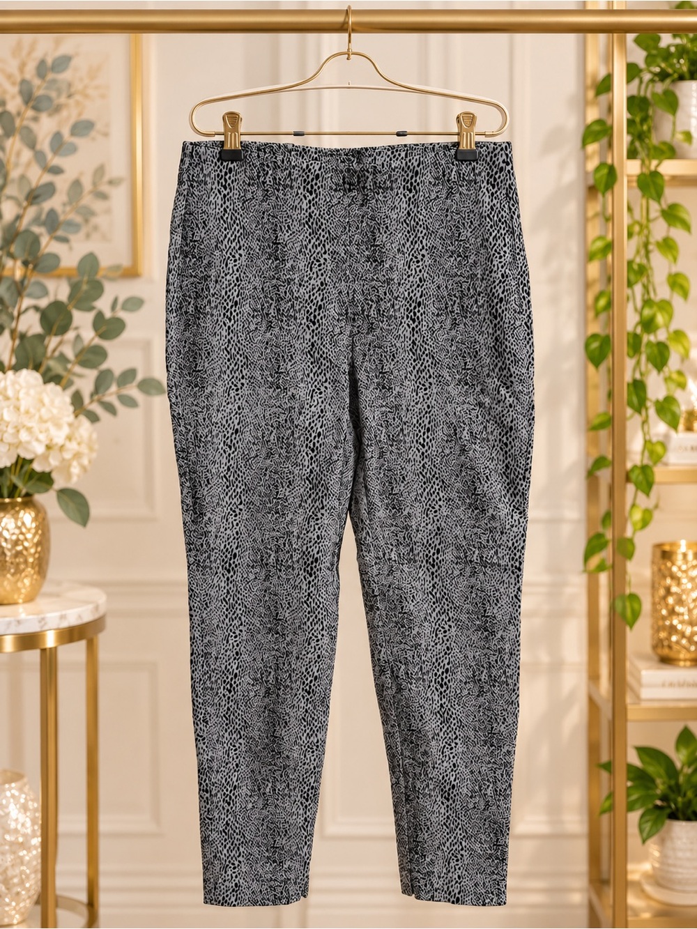 Alfani Women’s Black Gray Animal Print Stretch Pants Size M
